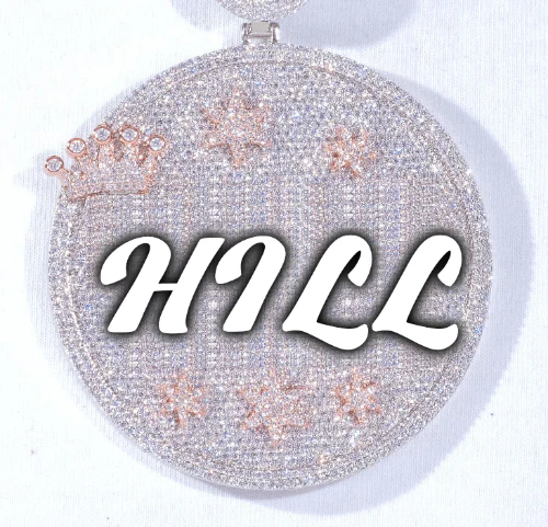 CUSTOM LETTER NECKLACE 3D BIG CROWN DISC