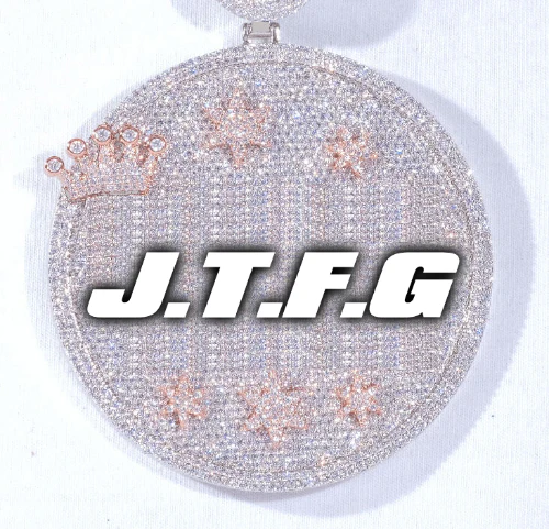 CUSTOM LETTER NECKLACE 3D BIG CROWN DISC