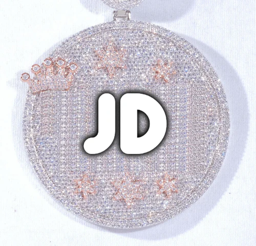CUSTOM LETTER NECKLACE 3D BIG CROWN DISC