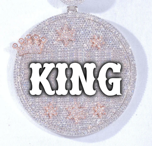 CUSTOM LETTER NECKLACE 3D BIG CROWN DISC