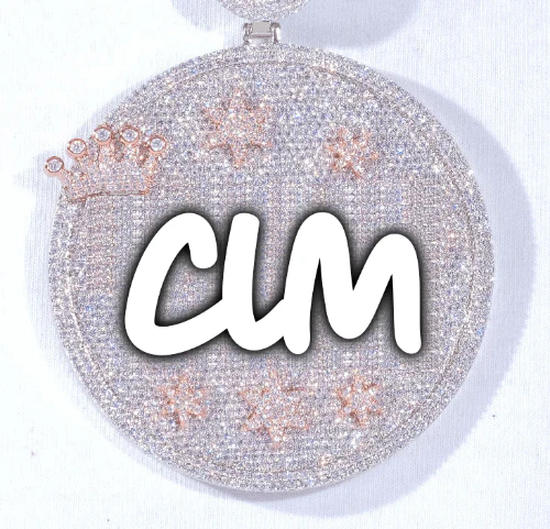 CUSTOM LETTER NECKLACE 3D BIG CROWN DISC