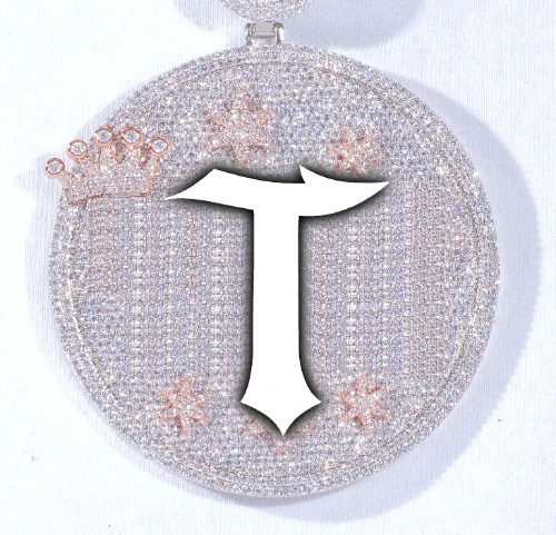 CUSTOM LETTER NECKLACE 3D BIG CROWN DISC