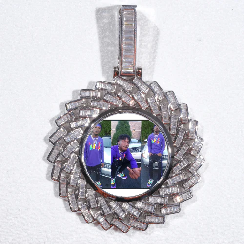 Large 3D Baguette Custom Picture Pendant